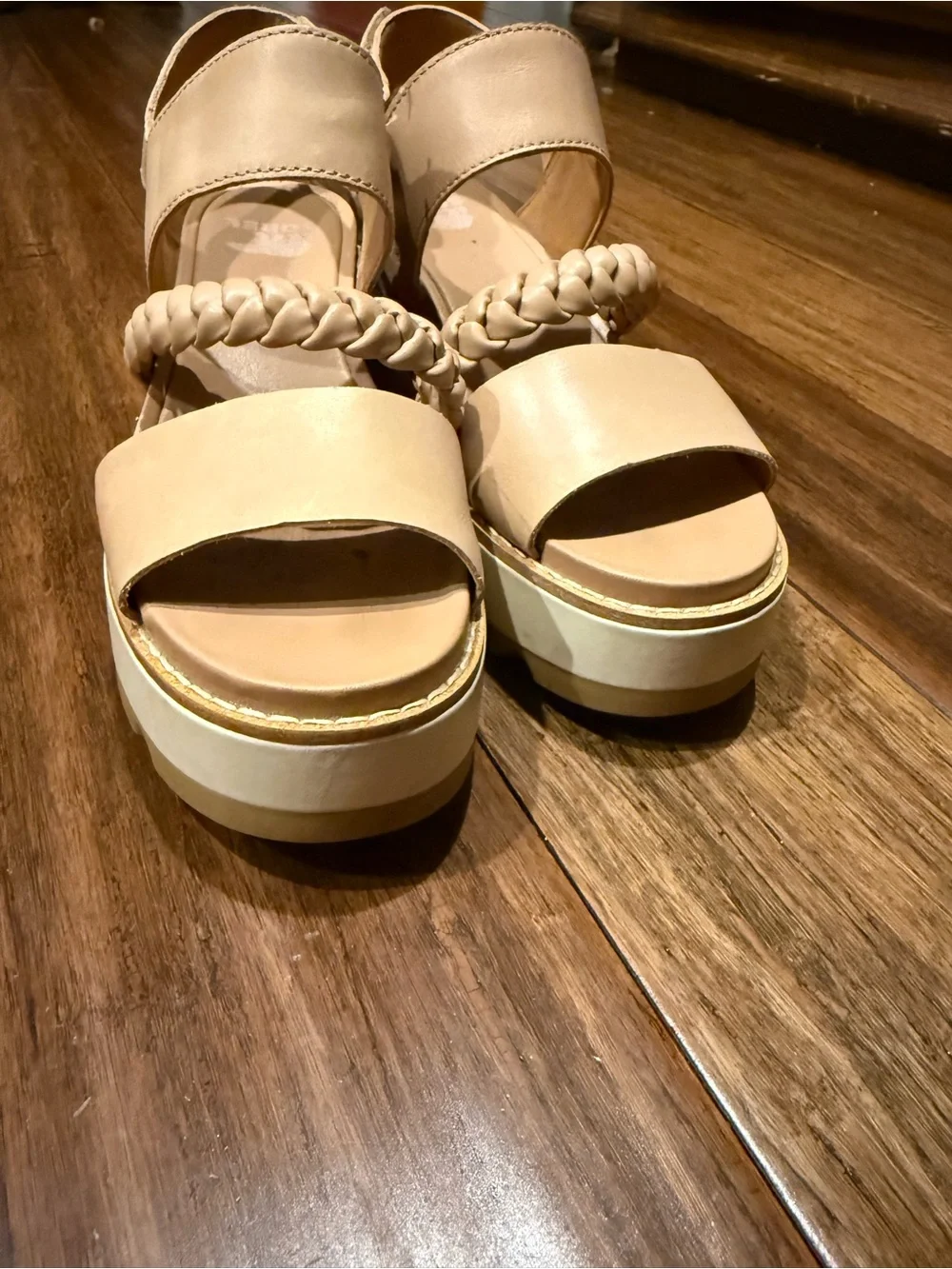 Sorel Beige Braided Platform Sandals